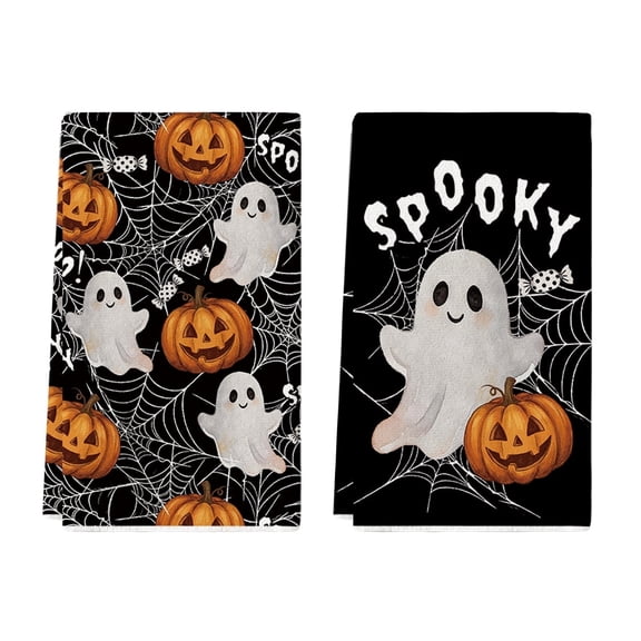 Sm:)e Pumpkin Ghost Halloween Kitchen Towels Dish Towels Set of 2, 18x26 Inch,Seasonal Holiday Hand Towels for Kitchen and Dining Table