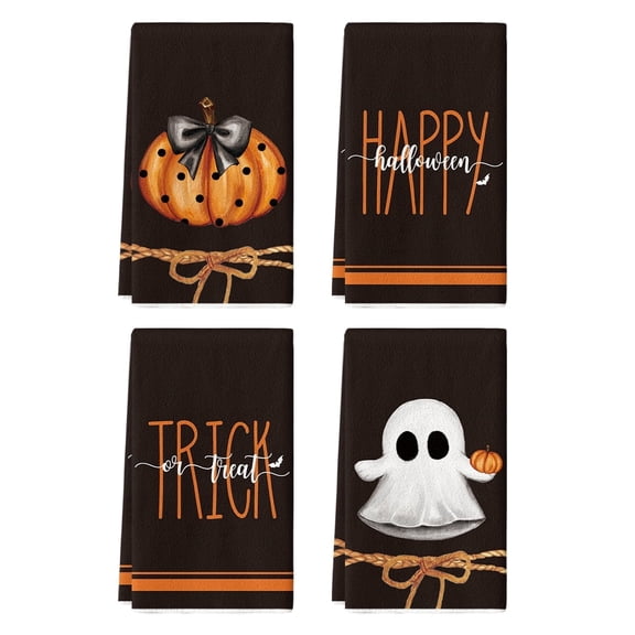Sm:)e Pumpkin Ghost Happy Halloween Kitchen Towels Dish Towels, 18x26 Inch Trick Or Treat Decoration Hand Towels Set of 4