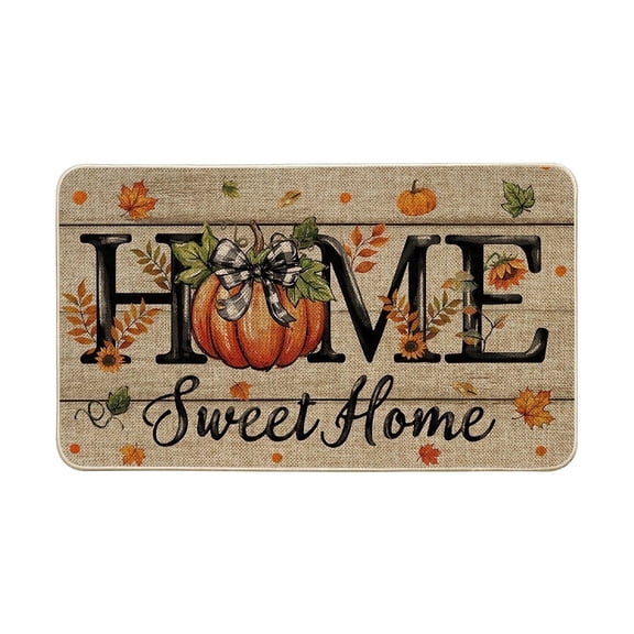 Sm:)e Pumpkin Maple Leaf Sweet Home Fall Doormat 17x29 Inch, Non Slip Linen Door Mat Inside Washable Entryway Rug for Porch Patio Hallway