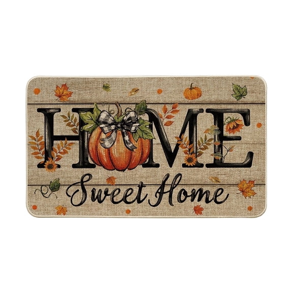 Sm:)e Pumpkin Maple Leaf Sweet Home Fall Doormat 17x29 Inch, Non Slip Linen Door Mat Inside Washable Entryway Rug for Porch Patio Hallway