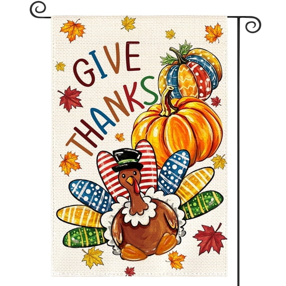 Sm:)e Pumpkin Turkey Maple Leaf Thanksgiving Garden Flag 12 x 18 Inch, Double-Sided Printing, Outdoor Welcome Decor for Yards