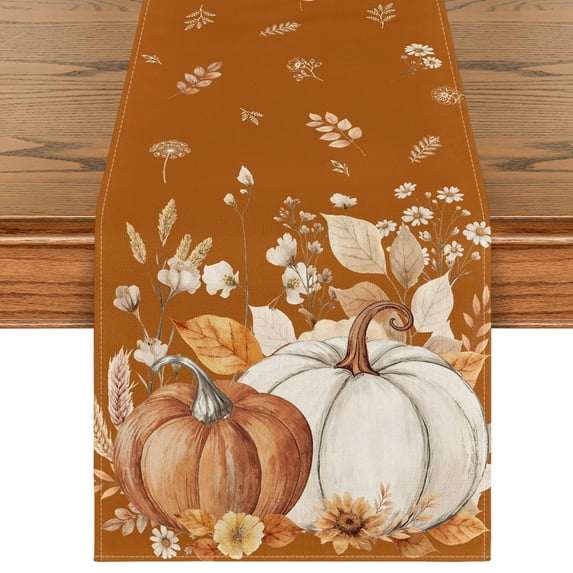 Sm:)e Pumpkin Wildflower Fall Table Runner 13x72 Inch, Thanksgiving Holiday Dining Room Party Decoration(Dark Orange)