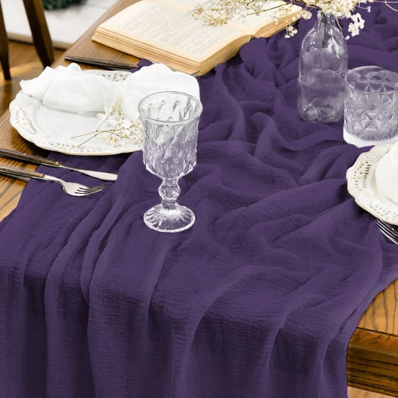 Sm:)e Purple Cheesecloth Table Runner 120 Inch Rustic Gauze Boho Chair Sashes for Bridal Shower Wedding Party Catering Home Decoration Supplies