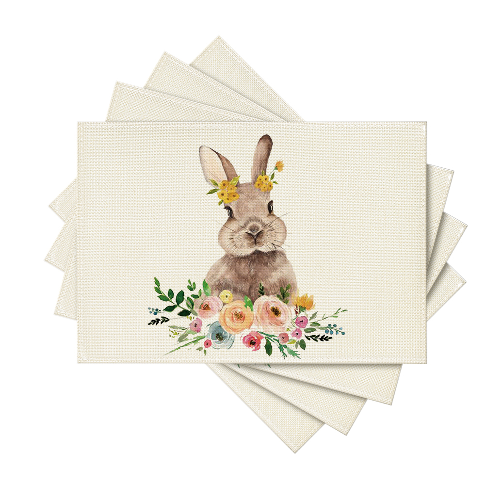 Sm)e Rabbit Bunny Flowers Spring Easter Placemats Set of 4 for Dining Table 12 x 18 Inch