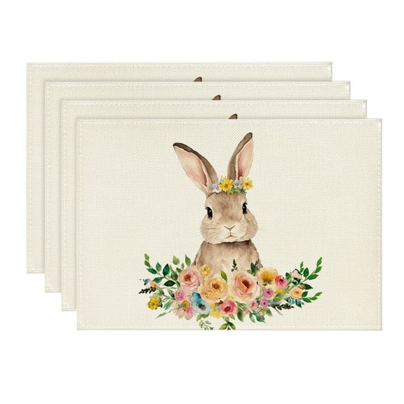 Sm:)e Rabbit Bunny Flowers Spring Easter Placemats Set of 4 for Dining Table 12 x 18 Inch