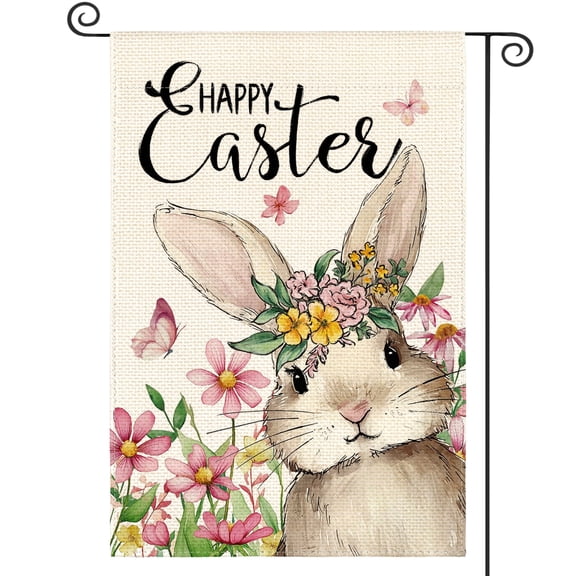 Sm:)e Rabbit Happy Easter Garden Flag 12x18 Inch Double Sided