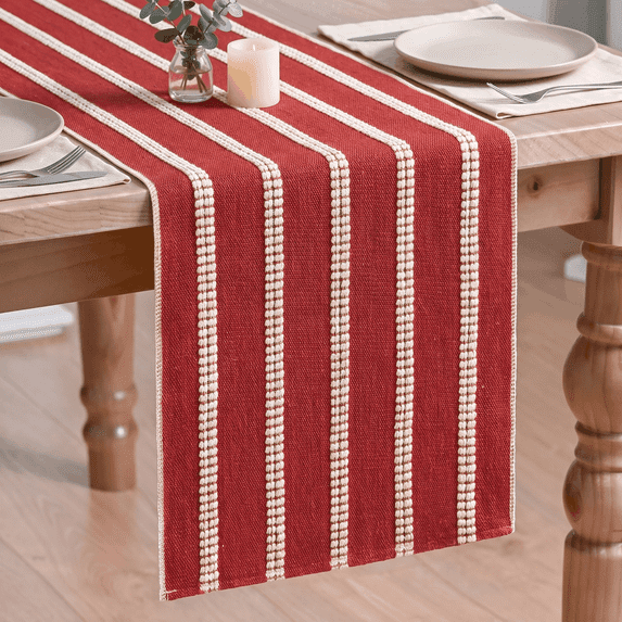 Sm:)e Red Background Boho Breakpoint Table Runner for Farmhouse Rustic, Seasonal Holiday Kitchen Dining Table Decoration for Home Party Decor 12x120 Inch