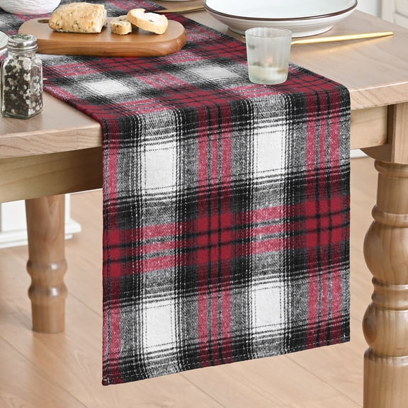 Sm:)e Red Black Farmhouse Plaid Christmas Table Runner 13x72 Inch, Valentine Winter Rustic Holiday Check Kitchen Dining Table Decor