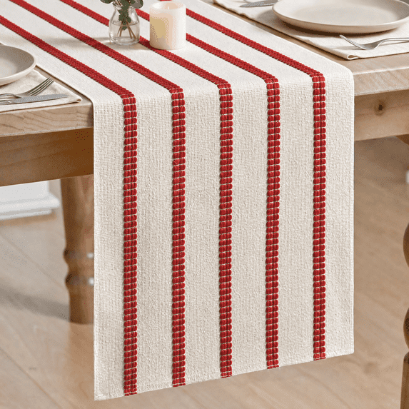 Sm:)e Red Boho Breakpoint Table Runner for Farmhouse Rustic, Seasonal Holiday Kitchen Dining Table Decoration for Home Party Decor 12x60 Inch