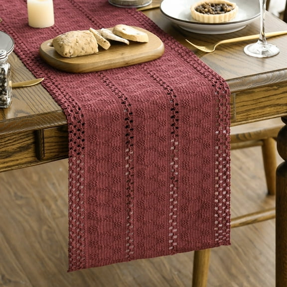 Sm:)e Red Farmhouse Woven Rustic Hollow Table Runner, Boho Table Runner 12 x 72 Inch, Dining Kitchen Home Decor