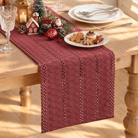 Top Table Table Runners Textured Table Runner 12 x 72 Inch, Beige Linen-Look Polyester Table ...