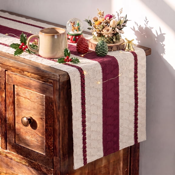 Sm:)e Red Farmhouse Woven Rustic Hollow Table Runner, Boho Table Runner, Dining Kitchen Home Decor, 12x36 Inch