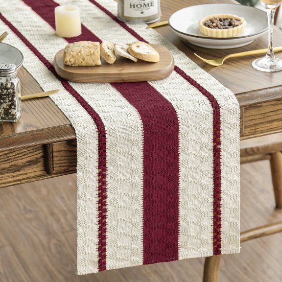 Sm:)e Red Farmhouse Woven Rustic Hollow Table Runner, Boho Table Runner, Dining Kitchen Home Decor, 12x36 Inch