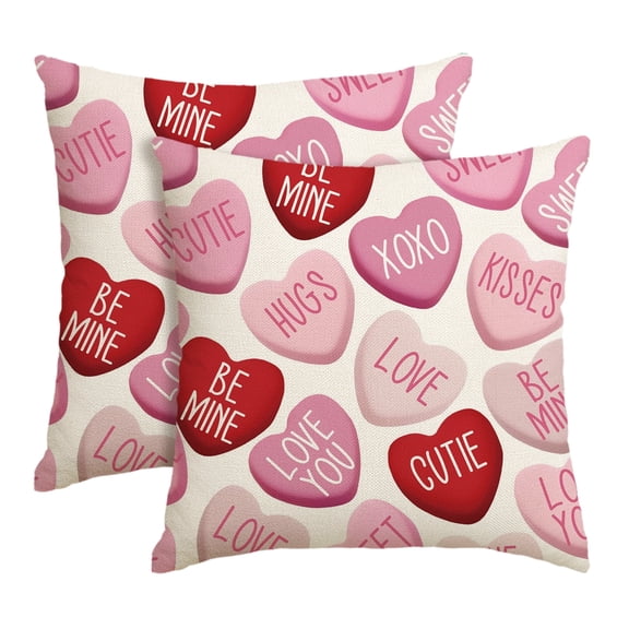 Sm:)e Red Pink Hearts Valentines Day Throw Pillow Cover Set of 2, 18x18 Inch
