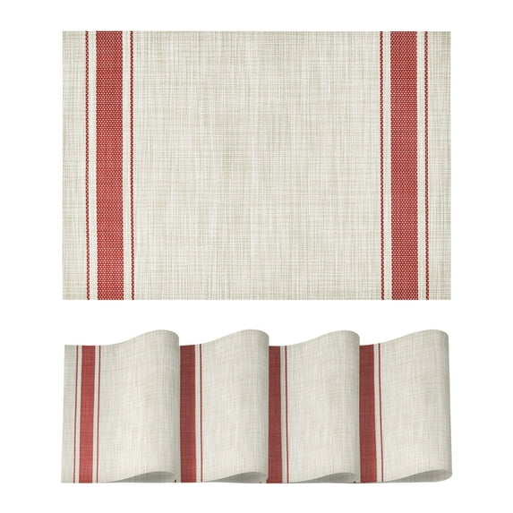Sm:)e Red Placemats Set of 4 - Heat Resistant Non-Slip Place mats for Dining Table, Washable Durable PVC Table Mats
