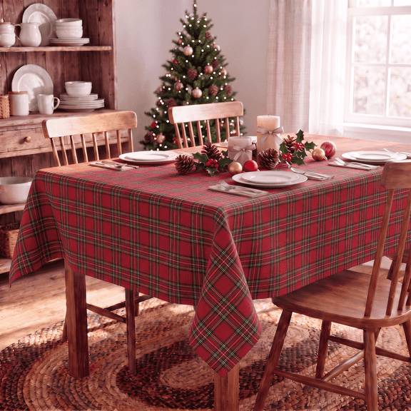Sm:)e Red Royal Stewart Tartan Plaid Tablecloth, Rectangle 55x84Inch, Machine Washable Classic Check Table Cover for Christmas Dinner/Party Decoration/Holiday