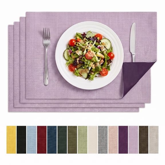 Sm:)e Reversible Fabric Lilac Purple Placemats, Set of 4, 12 x 18 Inch, Seasonal Classic Washable Kitchen Dining Table Decor for Home Party, 160g (0.35 lb)
