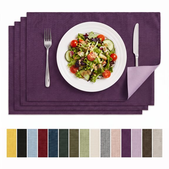 Sm:)e Reversible Fabric Purple Lilac Placemats, Set of 4, 12 x 18 Inch, Seasonal Classic Washable Kitchen Dining Table Decor for Home Party, 160g (0.35 lb)