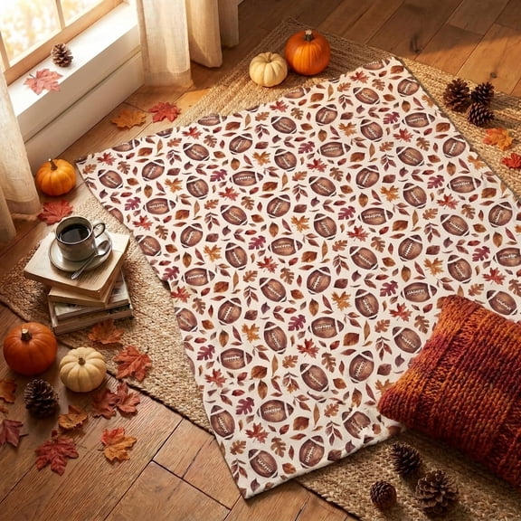 Sm:)e Rugby Maple Leaves Fall Blanket, 50x60 Inch, Soft Flannel Fleece Blankets for Sofa Home Decor