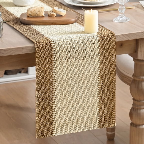 Sm:)e Rustic Farmhouse Burlap Brown Paper Braided Table Runner 12x36 Inch, Seasonal Woven Decoration for Kitchen Dining, Home & Party Use
