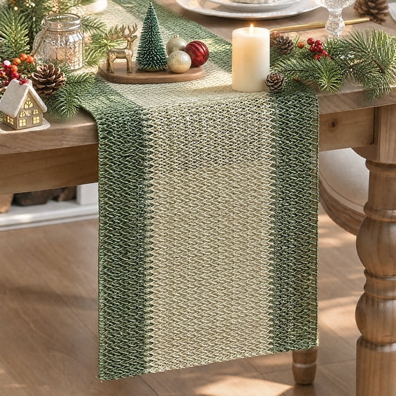 Sm:)e Rustic Farmhouse Dark Green Paper Braided Table Runner 12x36 Inch, Seasonal Christmas Woven Decoration for Kitchen Dining, Home & Party Use