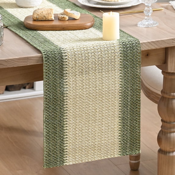 Sm:)e Rustic Farmhouse Dark Green Paper Braided Table Runner 12x36 Inch, Seasonal Christmas Woven Decoration for Kitchen Dining, Home & Party Use