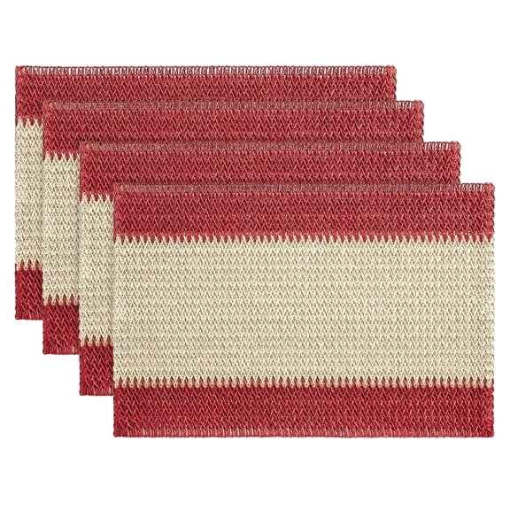 Sm:)e Rustic Farmhouse Red Paper Braided Placemats Set of 4,12x18 Inch, Seasonal Christmas Woven Decoration for Kitchen Dining, Home & Party Use