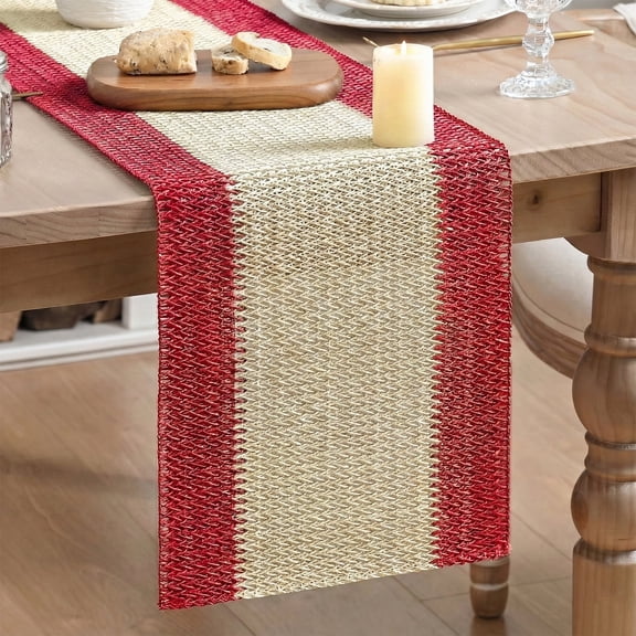 Sm:)e Rustic Farmhouse Red Paper Braided Table Runner 12x72 Inch, Seasonal Christmas Woven Decoration for Kitchen Dining, Home & Party Use