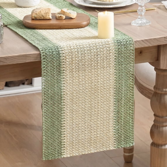 Sm:)e Rustic Farmhouse Sage Green Paper Braided Table Runner 12x120 Inch, Seasonal Spring Woven Decoration for Kitchen Dining, Home & Party Use