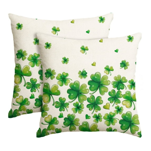 Sm:)e Saint Patricks Day Pillow Covers Set of 2, 18x18Inch Shamrocks Lucky Outdoor Cushion Case for Sofa Couch