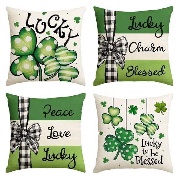 Sm:)e Saint Patricks Day Pillow Covers Set of 4, 18x18Inch Lucky Charm Polka Dot Shamrock Outdoor Cushion Case for Sofa Couch