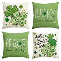 Sm:)e Saint Patricks Day Pillow Covers Set of 4, 18x18Inch Shamrock Charm Blessed Outdoor Cushion Case for Sofa Couch, Watercolor Light Green