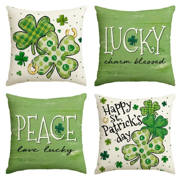 Sm:)e Saint Patricks Day Pillow Covers Set of 4, 18x18Inch Shamrock Charm Blessed Outdoor Cushion Case for Sofa Couch, Watercolor Light Green