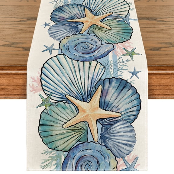 Sm:)e Sea Starfish Shell Summer Table Runner 13x72 Inch