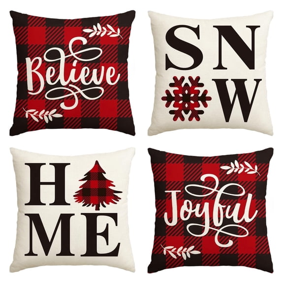 Sm:)e Seasonal 20” x 20” Farmhouse Snowflake Design Polyester Decorative Pillow Covers (4 Count)