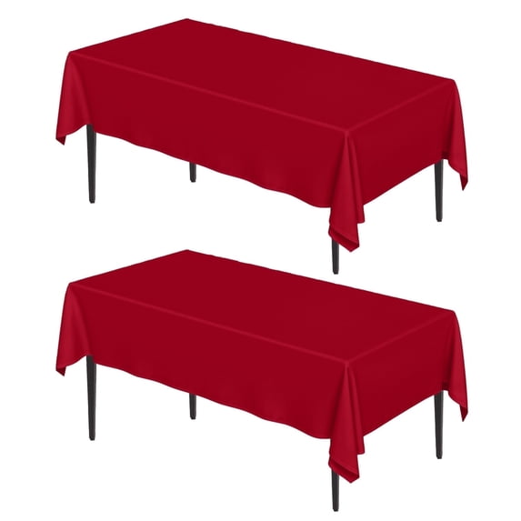 Sm:)e Set of 2 Stain and Wrinkle Resistant Fitable Red Table Cloth Rectangle 60x120 Inch, Reusable and Washable Polyester Fabric Table Covers for Party, Wedding and Banquet Decoration 8ft Table