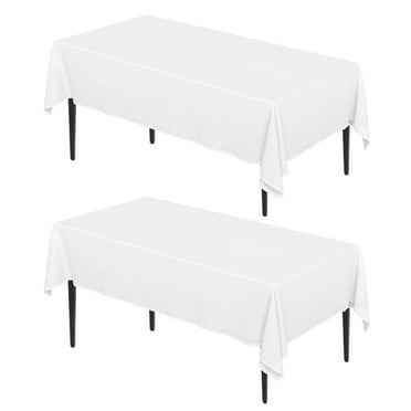 Sm:)e Set of 2 Stain and Wrinkle Resistant Fitable White Table Cloth Rectangle 60x104 Inch, Reusable and Washable Polyester Fabric Table Covers for Party, Wedding and Banquet Decoration 6ft Table
