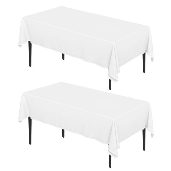 Sm:)e Set of 2 Stain and Wrinkle Resistant Fitable White Table Cloth Rectangle 60x104 Inch, Reusable and Washable Polyester Fabric Table Covers for Party, Wedding and Banquet Decoration 6ft Table