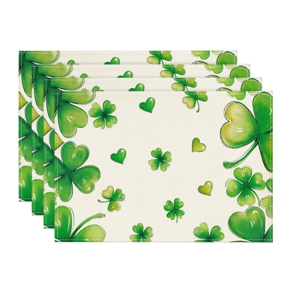 Sm:)e Shamrock Clover Lucky Irish St. Patrick's Day Placemats Set of 4, 12x18 Inch Seasonal Spring Table Mats for Party Kitchen Dining Decoration