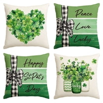 Sm:)e Shamrock Peace Love Lucky Happy St Patricks Day Pillow Cover Set of 4 18x18 Inch