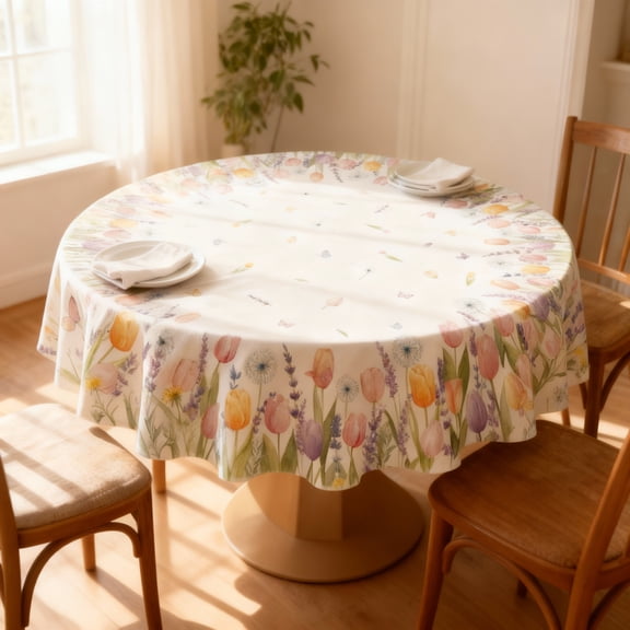Sm:)e Sm:)e Wild Flowers Tulip Lavender Blooming Floral Summer Spring Tablecloth Round 60 Inch