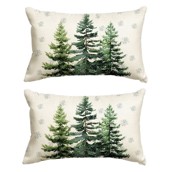 Sm:)e Snowflake Christmas Tree Winter Throw Pillow Cover 12x20 Inch Set of 2, Beige