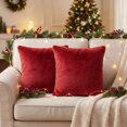 thumbnail image 1 of Sm:)e Soft Plush Faux Fur Throw Pillow Covers 18x18 Inch Set of 2, Decorative Cushion Covers for Couch Sofa Bedroom Living Room Home Decor, Red, 1 of 6