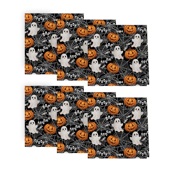 Sm:)e Spooky Ghost Spider Web Pumpkin Halloween Cloth Napkins Set of 6 Reusable Napkins, Washable Table Napkin for Holiday Party 18"x18"