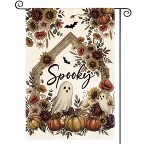 Sm:)e Spooky Pumpkin Ghost Bat Halloween Garden Flag 12 x 18 Inch, Double-Sided Printing, Outdoor Welcome Decor for Yards