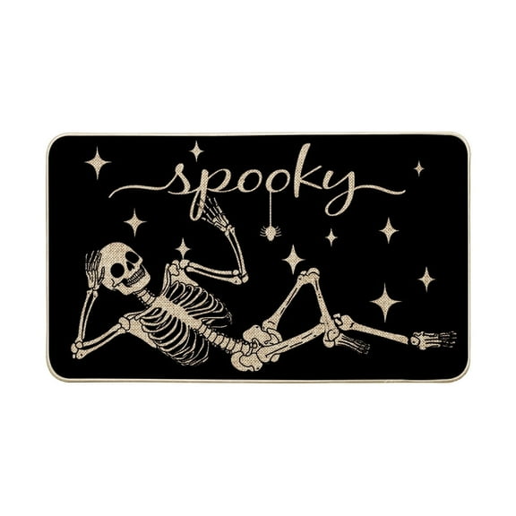 Sm:)e Spooky Skeleton Bone Day of the Dead Doormat, Black, 17x29 Inch
