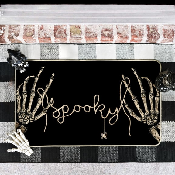 Sm:)e Spooky Skeleton Spider Bone Doormat, 17x29 Inch, Black