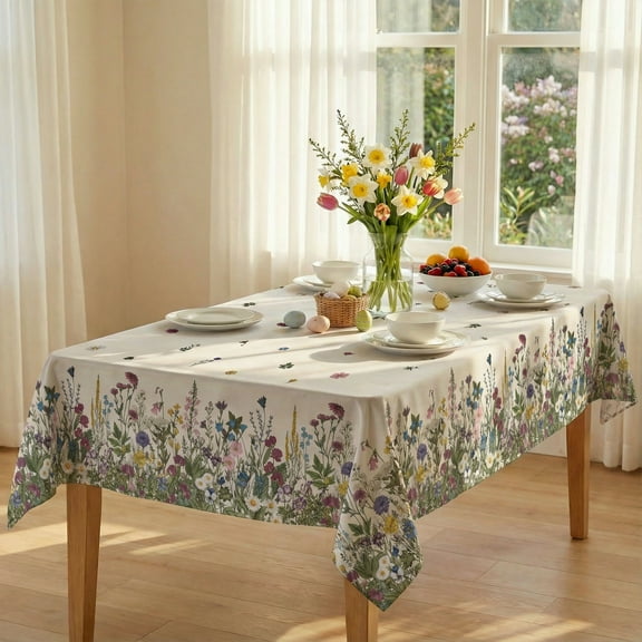 Sm:)e Spring Floral Tablecloth 60x104 Inch, Washable Table Cover for Party Picnic Dinner Decor