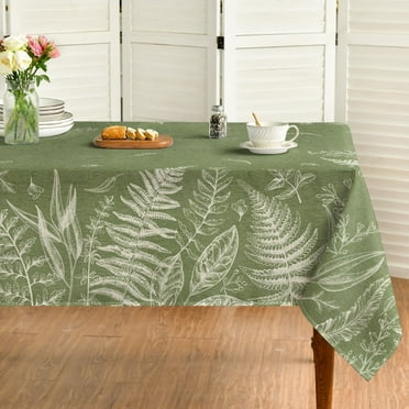 Sm:)e Plant Leaves Tablecloth 60x84 Inch, Green, Wild Fern Washable Table Cover for Party Picnic Dinner Decor