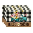 thumbnail image 1 of Sm:)e Spring Placemats with Flowers Floral Truck Placemats Set of 4, 12 x 18 Inch, White and Black Buffalo Plaid Spring Kitchen Decor, 1 of 7